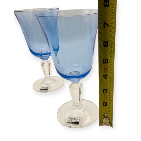 2 New Miller Roganska Lead Crystal Water Goblets Alfresco Blue Hand Blown MINT - Picture 10 of 11